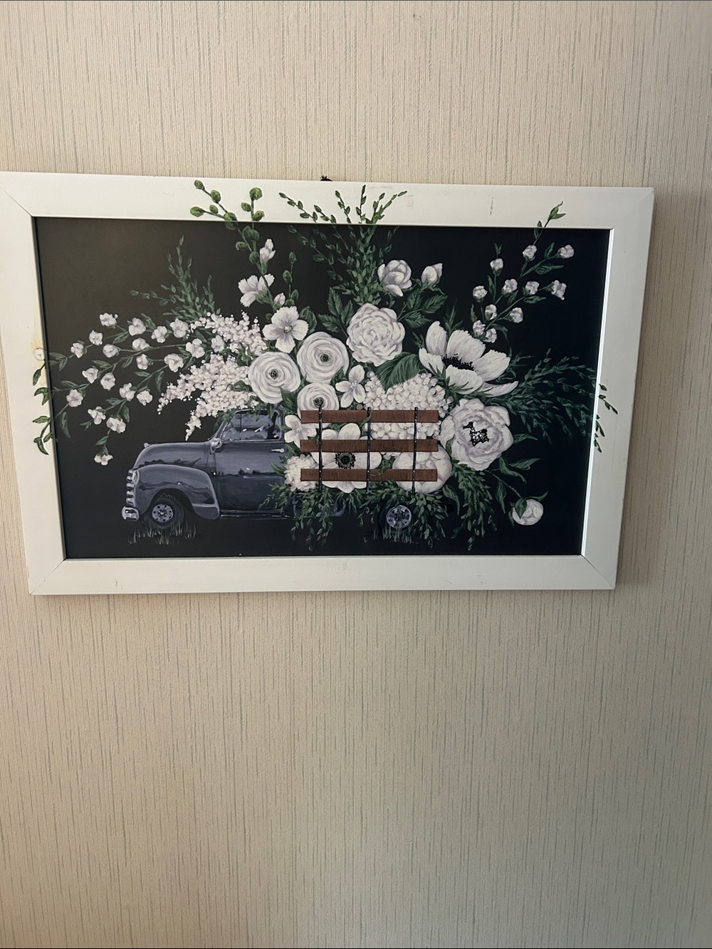 Framed Floral Truck Wall Art - White, Green, Black
